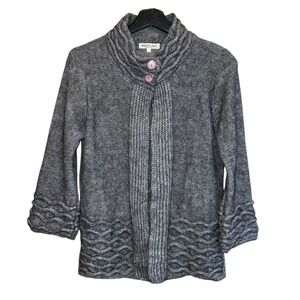 Maryline Wool Mohair Acrylic Cardigan Sweater Womens L Grey Knit 3D Detail